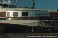SRN4 Swift (GH-2004) being repaired after an incident at Dover -   (submitted by The <a href='http://www.hovercraft-museum.org/' target='_blank'>Hovercraft Museum Trust</a>).